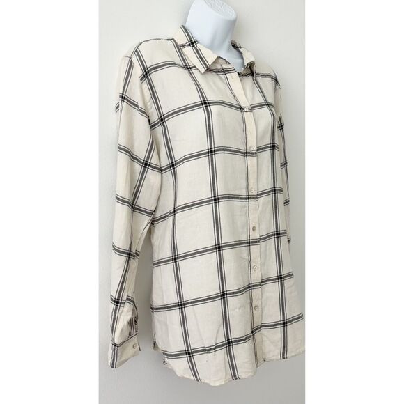 H & M Womens Cream & Black Checkered Flannel Button Down Shirt Size 14 - Picture 3 of 7